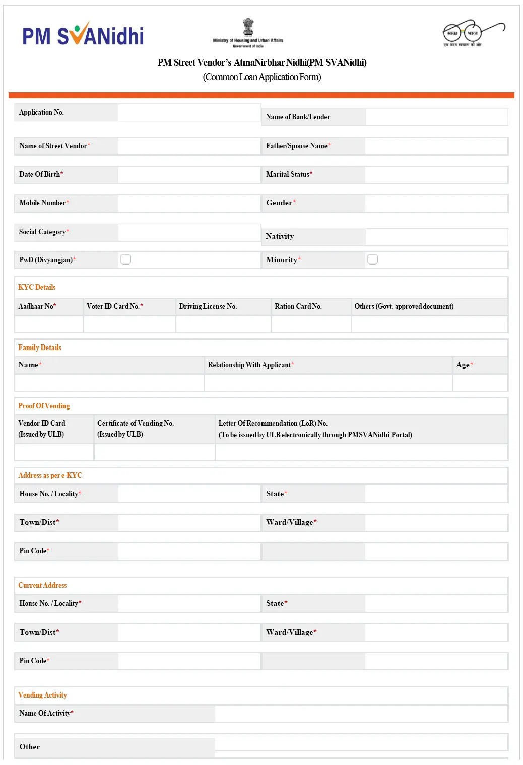 PM Svanidhi Loan Application Form PDF